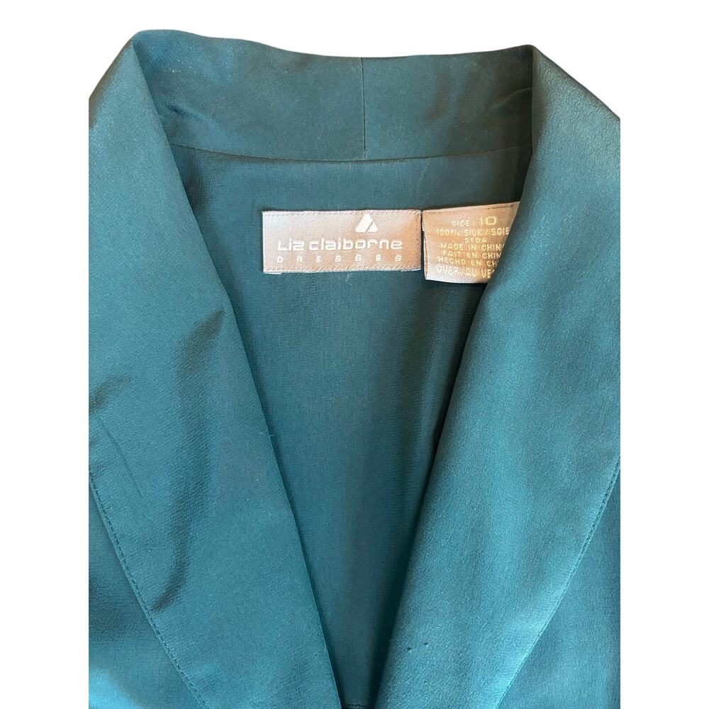 VTG Liz Claiborne 100% Silk Maxi Dress Size 10 Green Button Front Long Sleeve - Picture 3 of 6